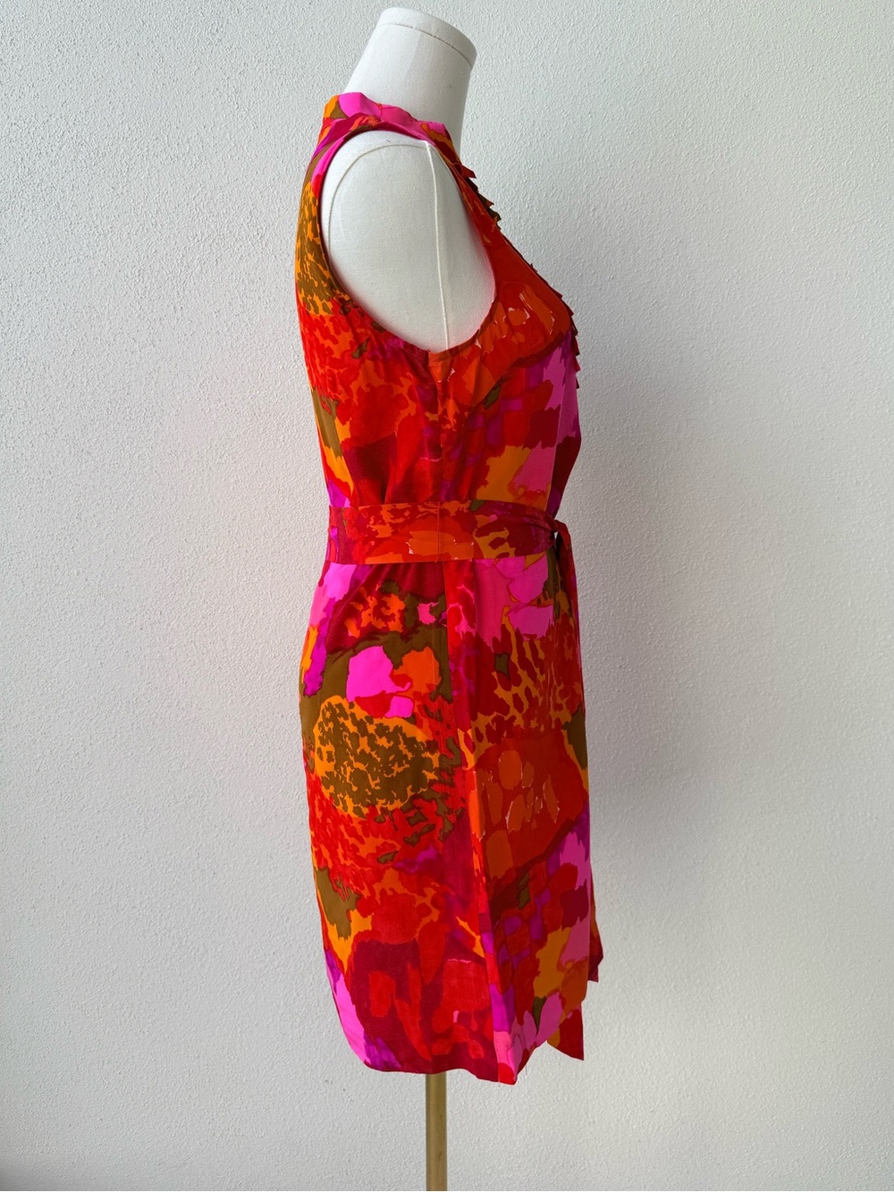 STUNNER! Beth Bowley 100% silk Pink & Red Sleeveless Dress. Removable belt, 2 - Picture 4 of 7